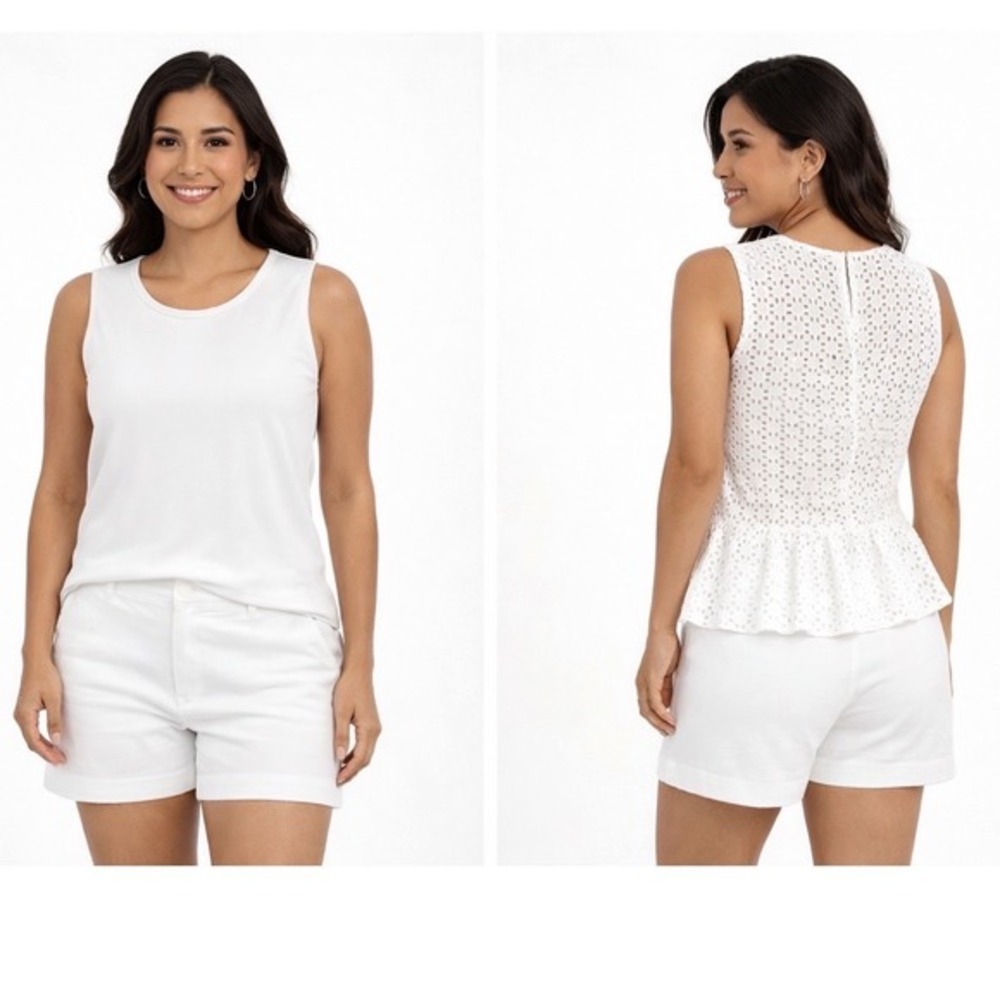 Ann Taylor White Eyelet Lace Back Peplum Shell Top Sleeveless M Resortwear 83-46